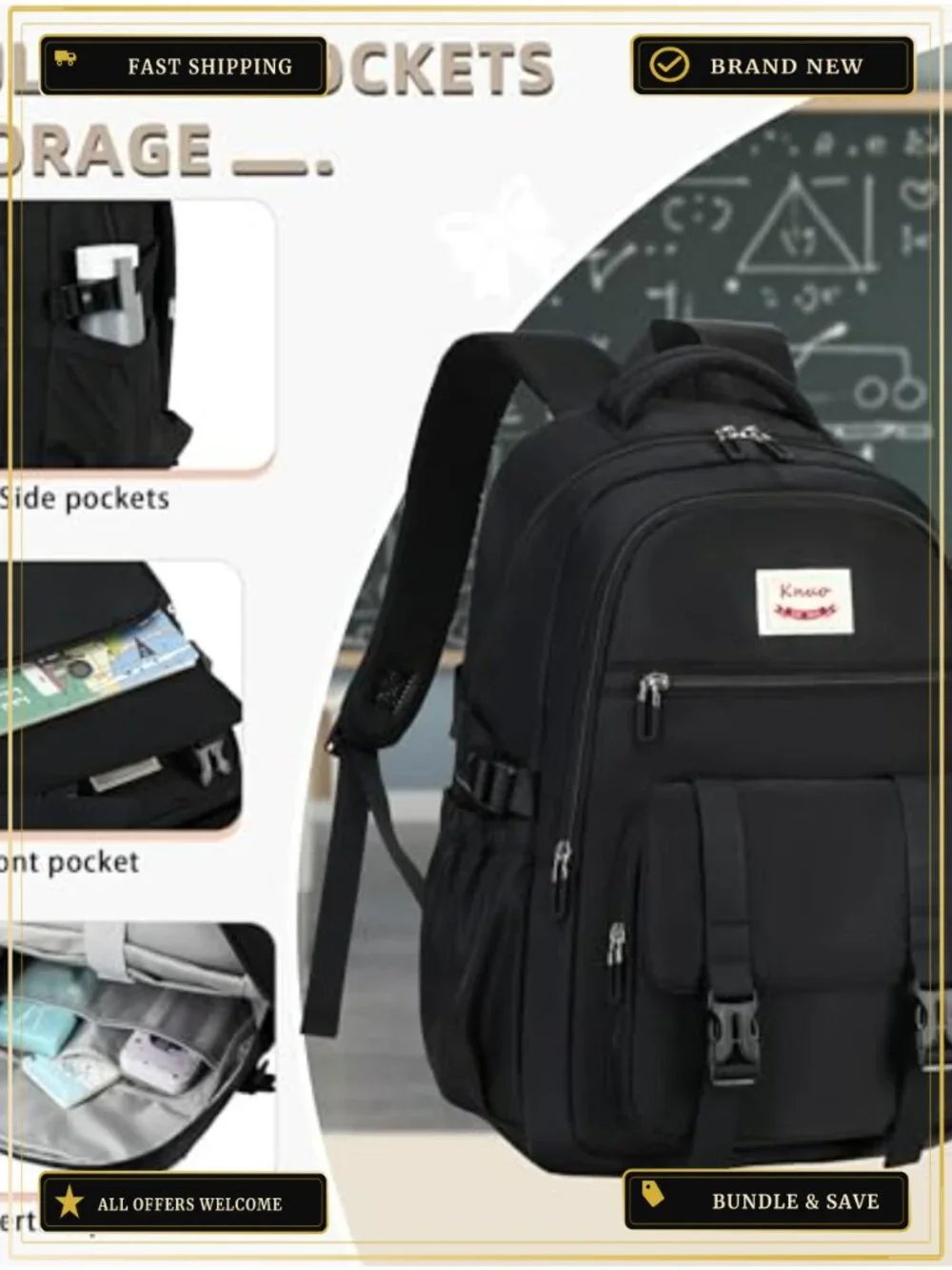 Large Anti-Theft Laptop Backpack for Women, Nylon Water-Resistant College